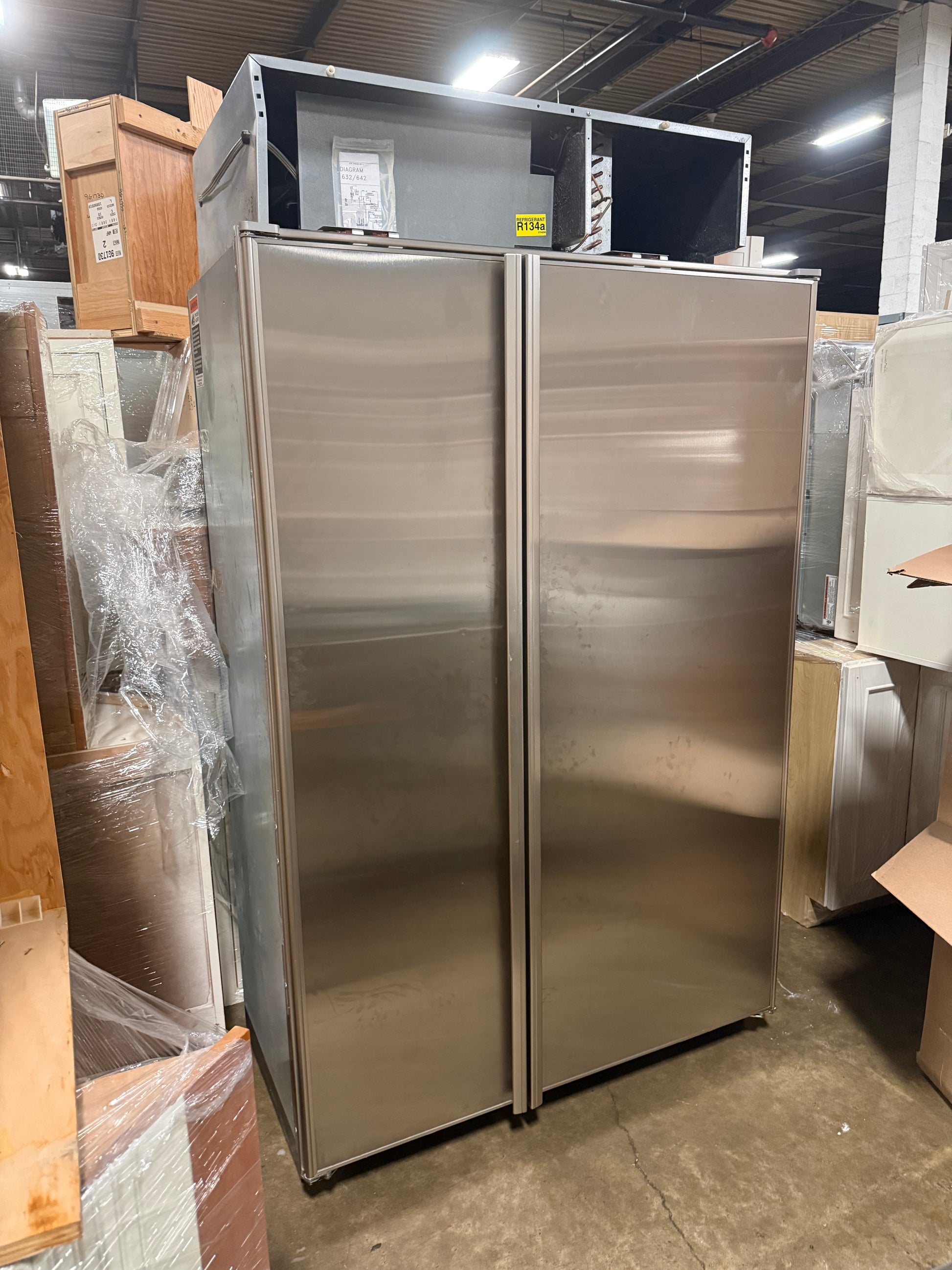 Sub-Zero 632/F 48 inch built in framed stainless steel side by side refrigerator front view