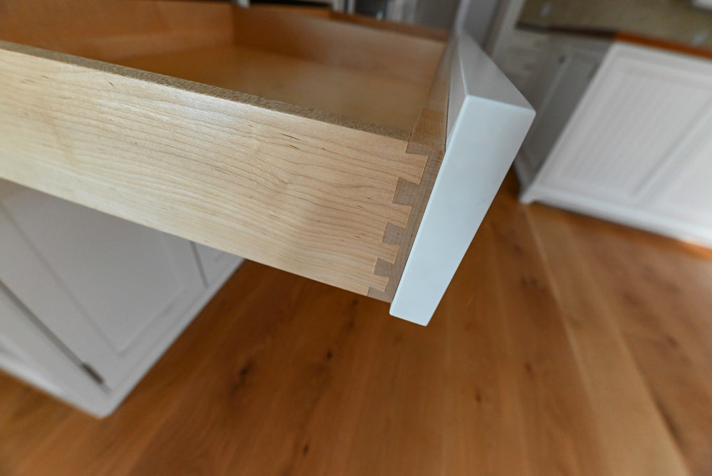 “The Providence” Custom Traditional White Kitchen with Wood Top Island & Monogram Appliances