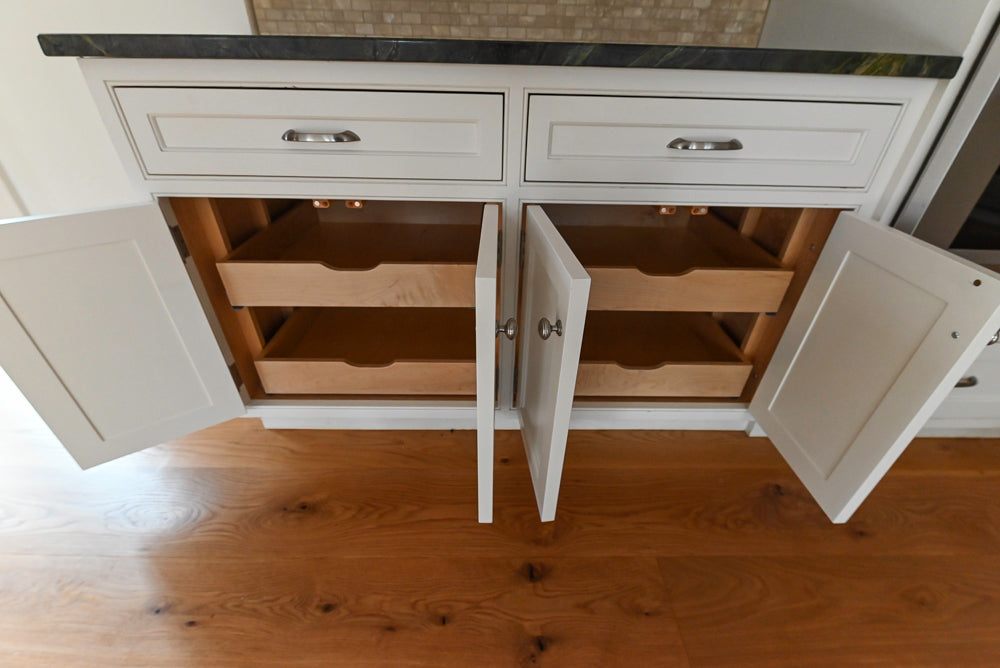 “The Providence” Custom Traditional White Kitchen with Wood Top Island & Monogram Appliances