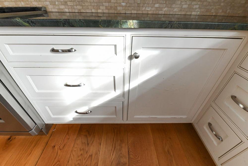 “The Providence” Custom Traditional White Kitchen with Wood Top Island & Monogram Appliances