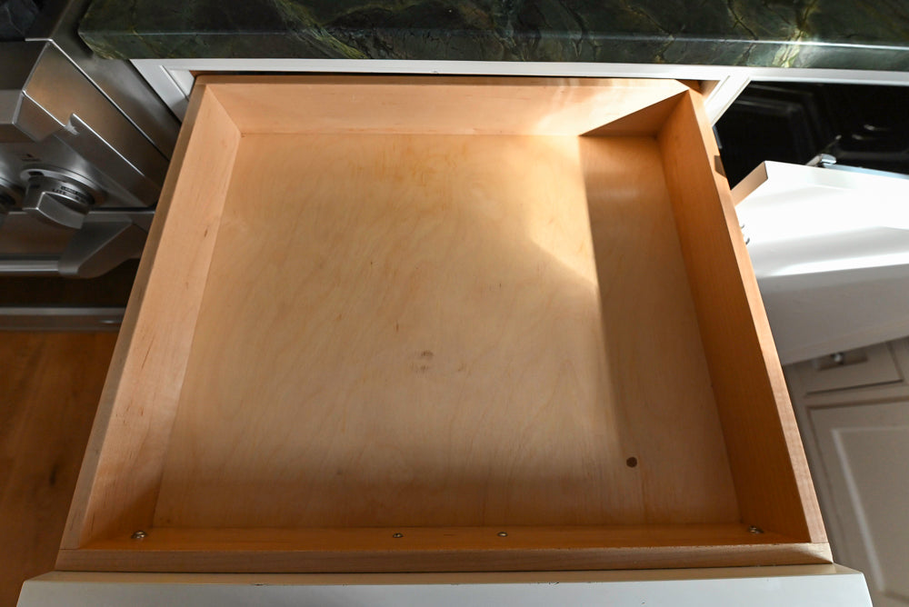 “The Providence” Custom Traditional White Kitchen with Wood Top Island & Monogram Appliances