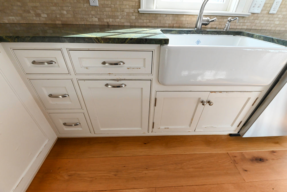 “The Providence” Custom Traditional White Kitchen with Wood Top Island & Monogram Appliances