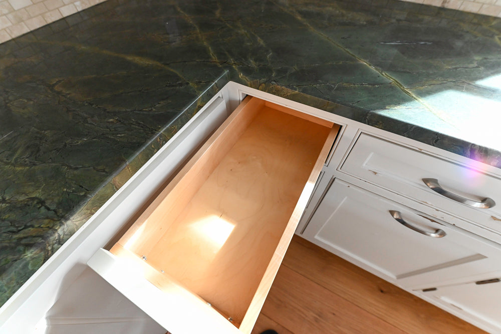 “The Providence” Custom Traditional White Kitchen with Wood Top Island & Monogram Appliances