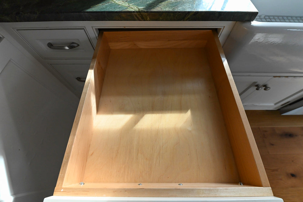 “The Providence” Custom Traditional White Kitchen with Wood Top Island & Monogram Appliances