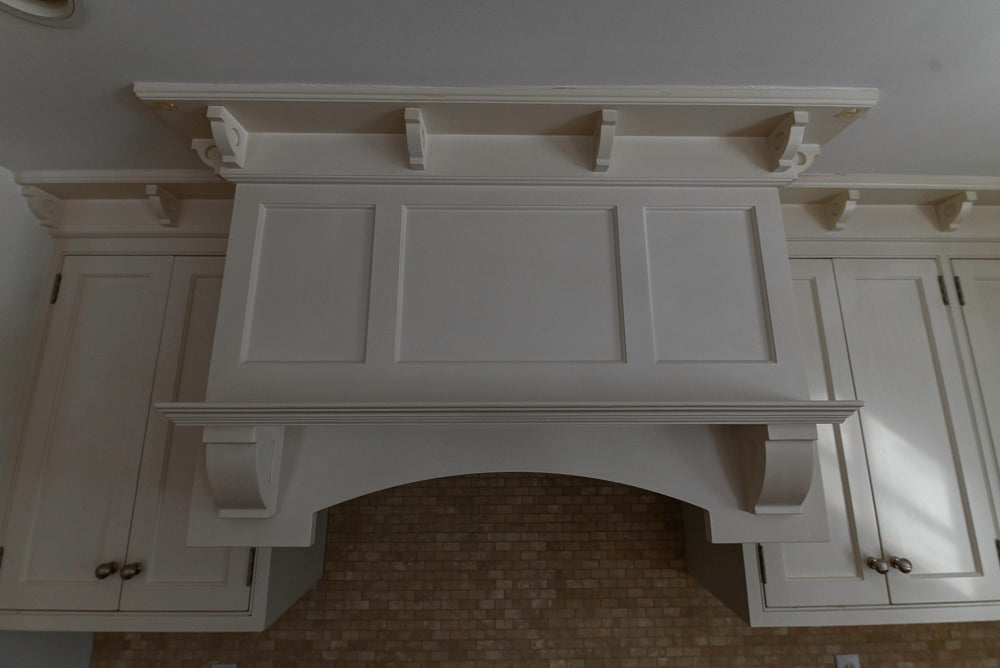 “The Providence” Custom Traditional White Kitchen with Wood Top Island & Monogram Appliances