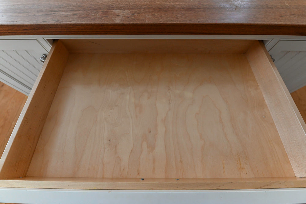 “The Providence” Custom Traditional White Kitchen with Wood Top Island & Monogram Appliances