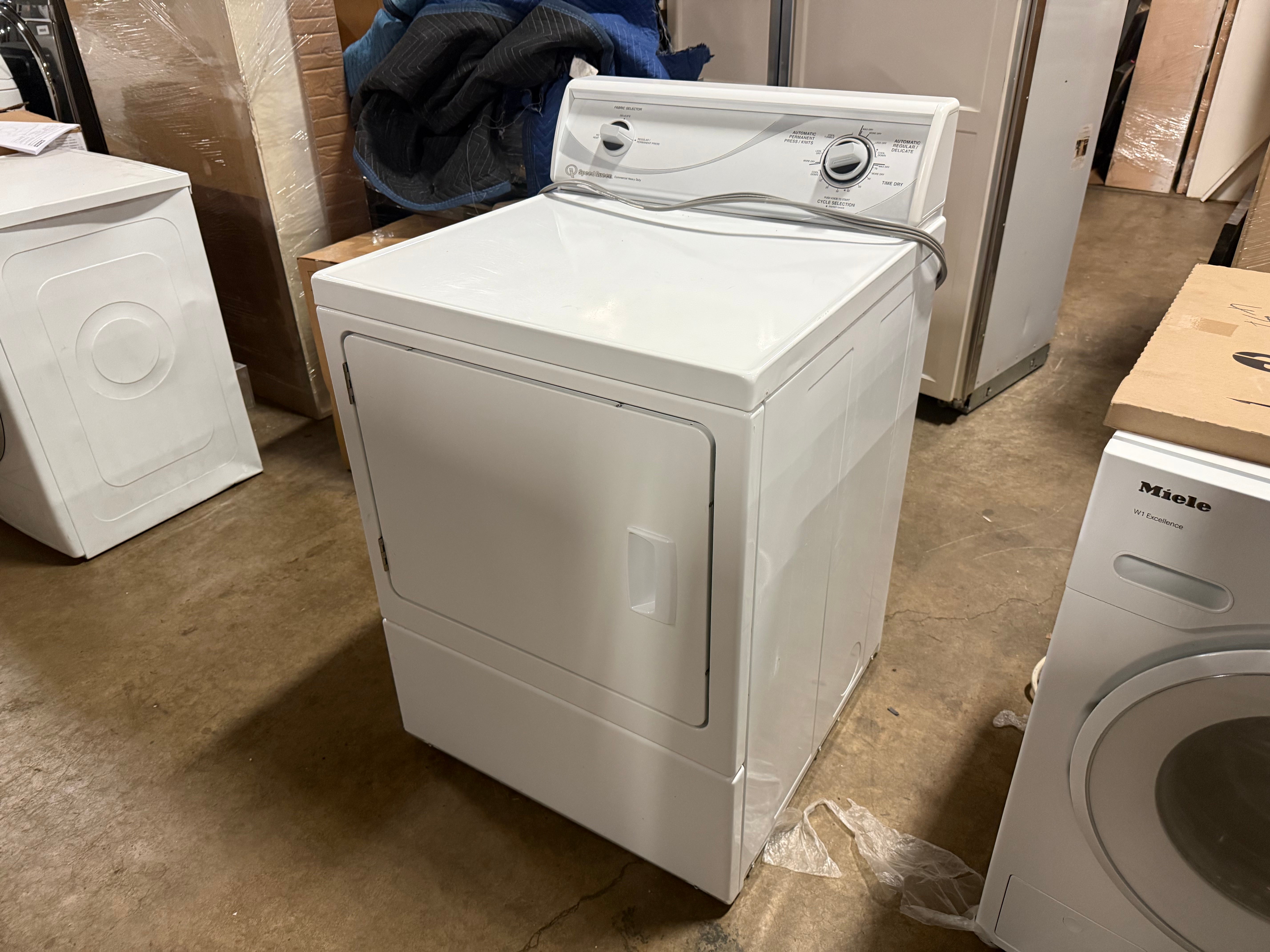 Speed Queen ADE3SRGS173TW01 front load electric dryer with reversible door
