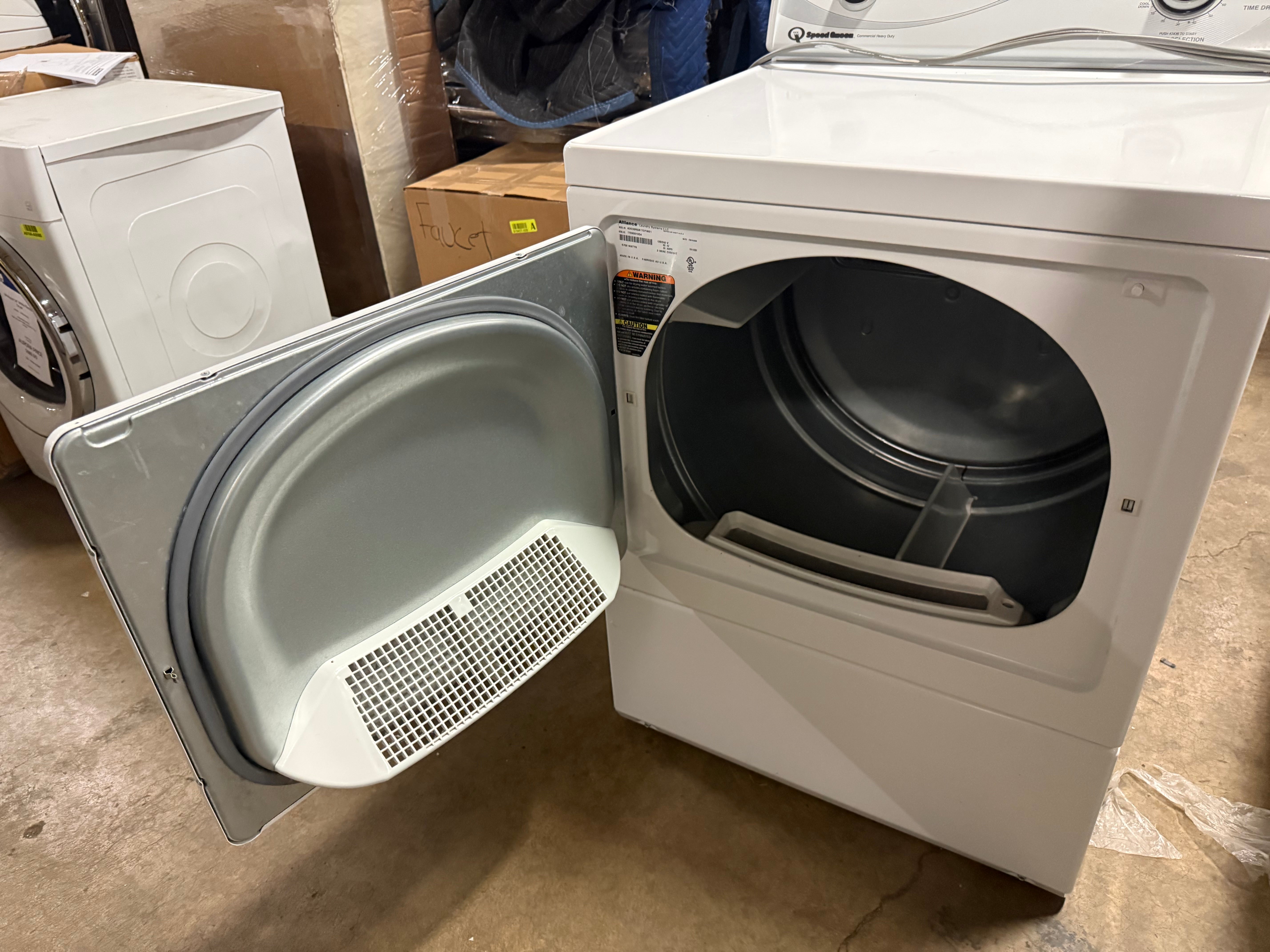 Interior view of the large 7.0 cu. ft. commercial steel drum on a Speed Queen dryer