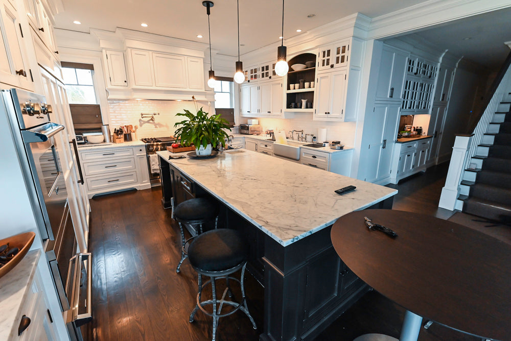 "The Prescott" Transitional White Kitchen with Island, Sub-Zero & Viking Appliances