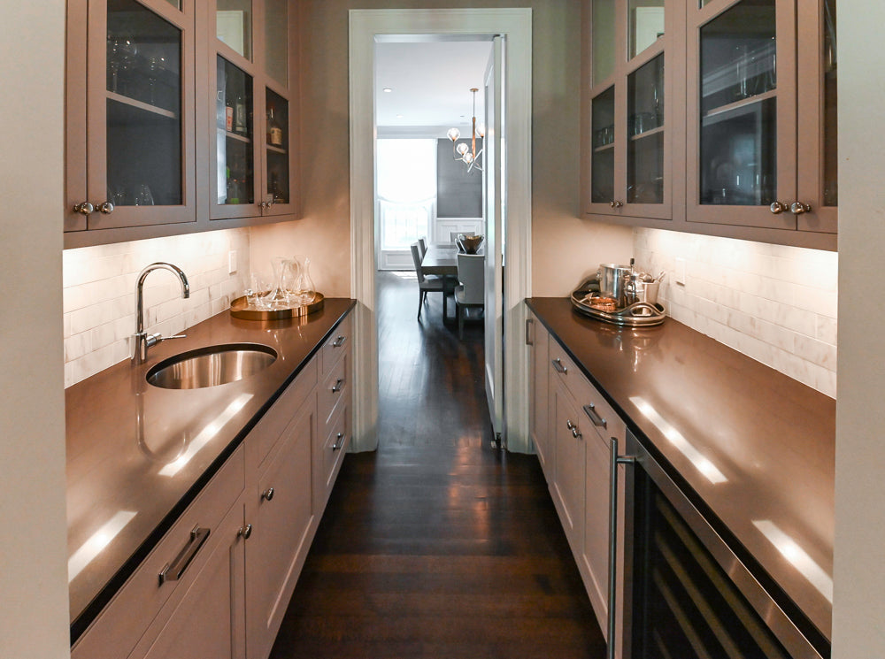 Plain & Fancy Repose Gray Transitional Butler's Pantry with Ice Maker & Wine Cooler