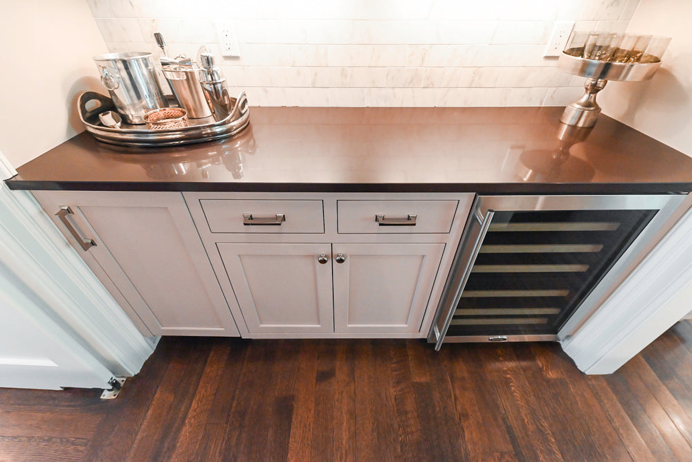 Plain & Fancy Repose Gray Transitional Butler's Pantry with Ice Maker & Wine Cooler