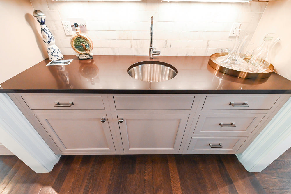 Plain & Fancy Repose Gray Transitional Butler's Pantry with Ice Maker & Wine Cooler