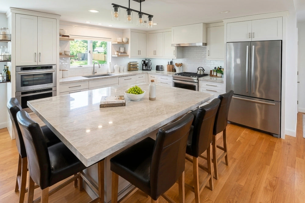 Cuiffo Cabinetry Transitional White Kitchen with Island & JennAir Appliances