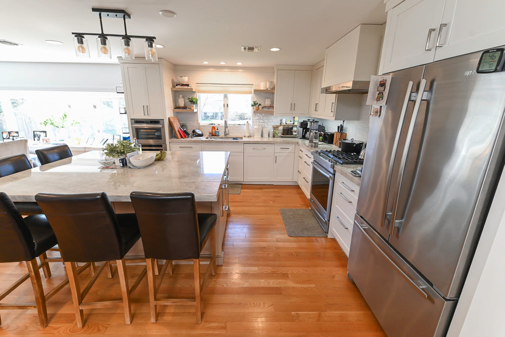 Cuiffo Cabinetry Transitional White Kitchen with Island & JennAir Appliances