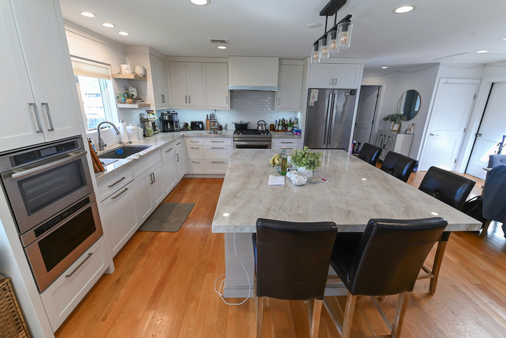 Cuiffo Cabinetry Transitional White Kitchen with Island & JennAir Appliances
