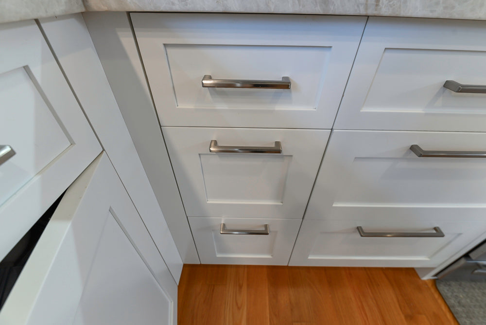 Cuiffo Cabinetry Transitional White Kitchen with Island & JennAir Appliances