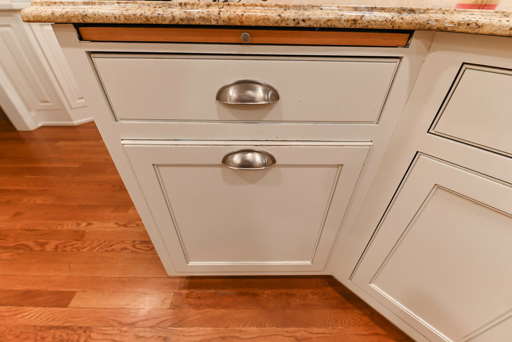 Plain & Fancy White Kitchen with Side Pantry & Appliances