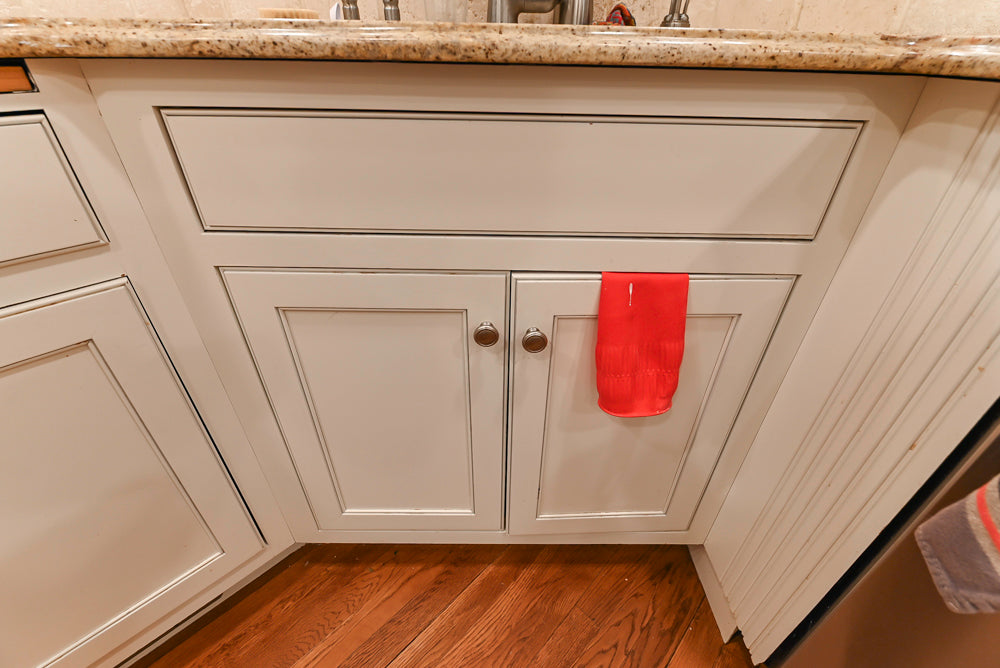 Plain & Fancy White Kitchen with Side Pantry & Appliances
