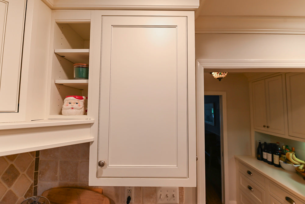 Plain & Fancy White Kitchen with Side Pantry & Appliances