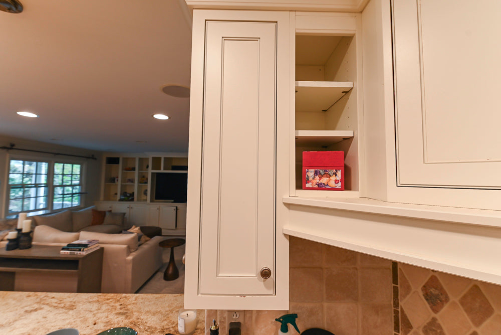 Plain & Fancy White Kitchen with Side Pantry & Appliances