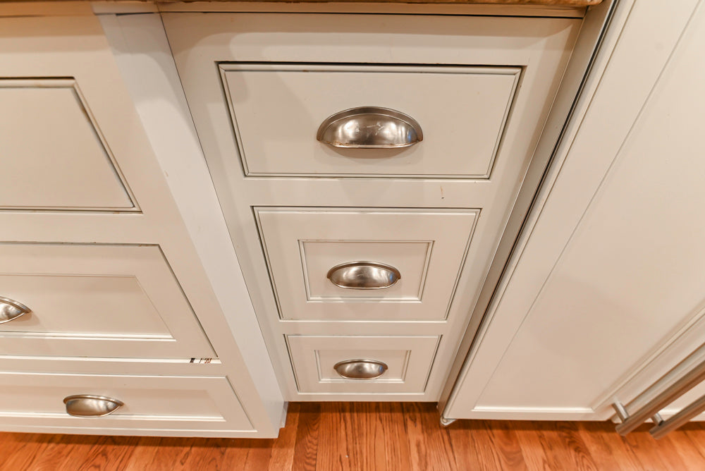 Plain & Fancy White Kitchen with Side Pantry & Appliances