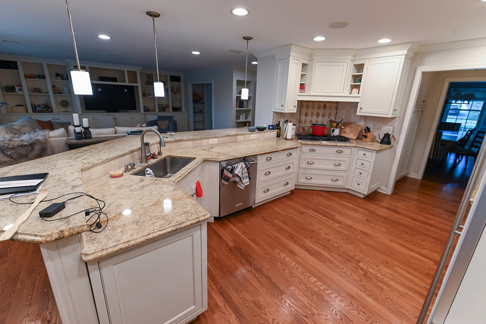 Plain & Fancy White Kitchen with Side Pantry & Appliances