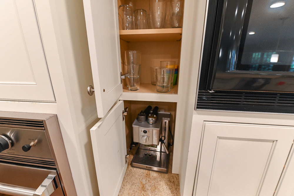Plain & Fancy White Kitchen with Side Pantry & Appliances