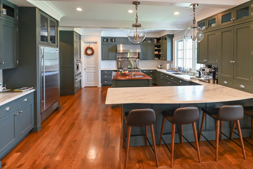Rutt Transitional Sage Green Kitchen with Island, Viking & Sub-Zero Appliances