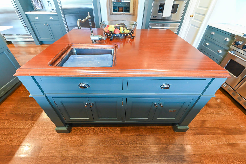Rutt Transitional Sage Green Kitchen with Island, Viking & Sub-Zero Appliances