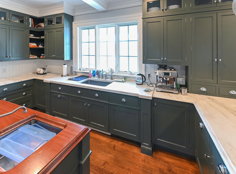 Rutt Transitional Sage Green Kitchen with Island, Viking & Sub-Zero Appliances