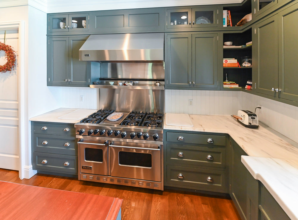 Rutt Transitional Sage Green Kitchen with Island, Viking & Sub-Zero Appliances