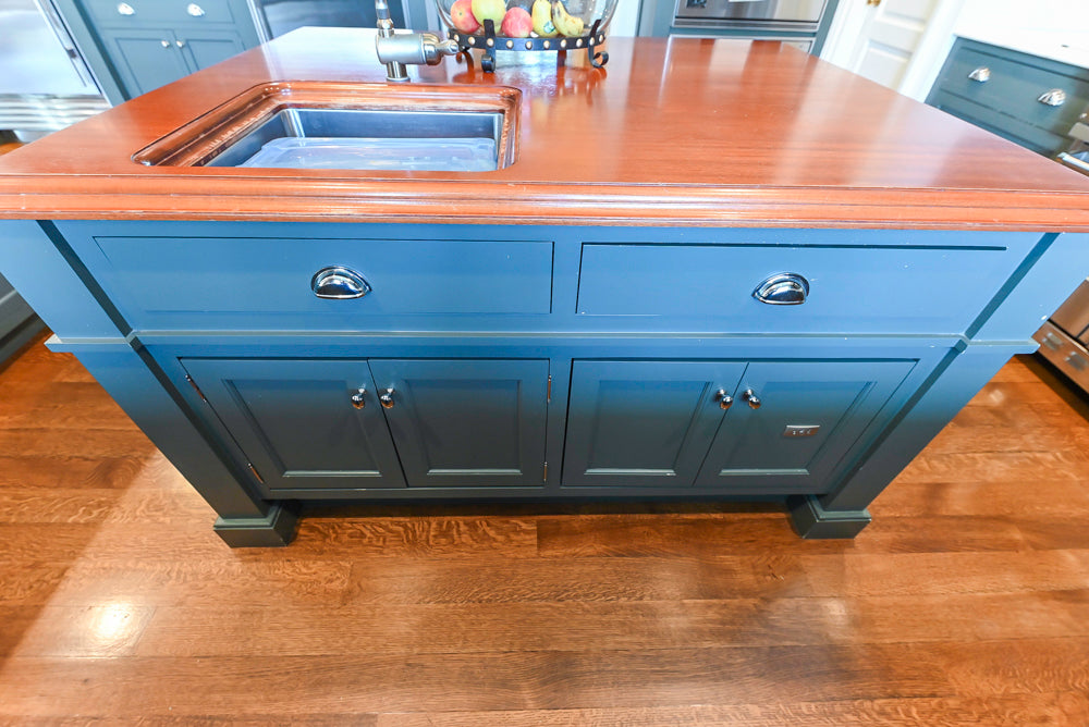 Rutt Transitional Sage Green Kitchen with Island, Viking & Sub-Zero Appliances