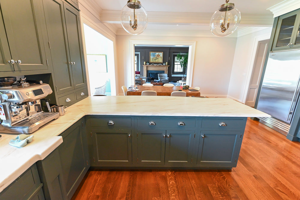 Rutt Transitional Sage Green Kitchen with Island, Viking & Sub-Zero Appliances