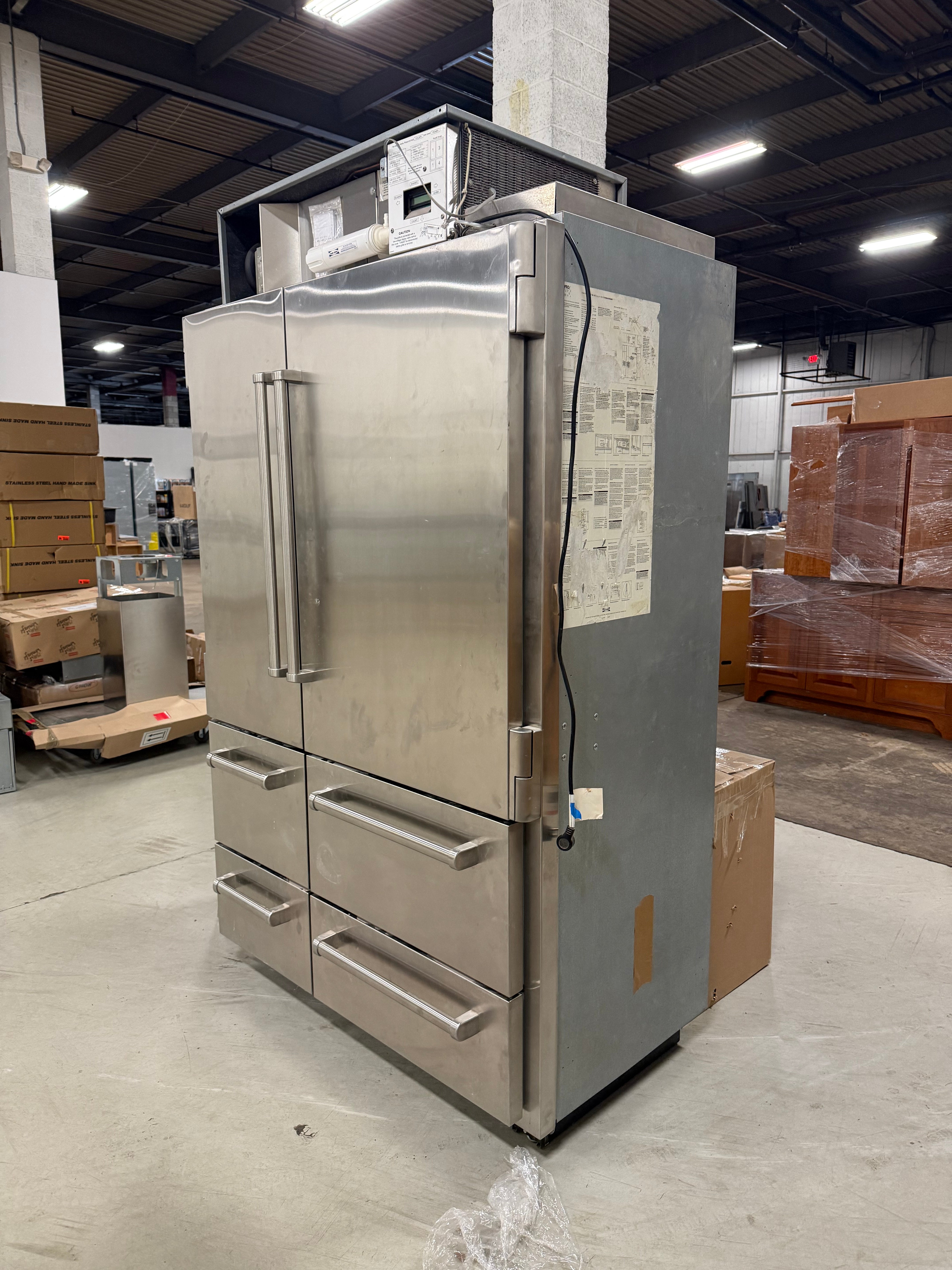 Sub Zero PRO 48 built in commercial style side by side refrigerator with solid stainless steel doors 648PRO