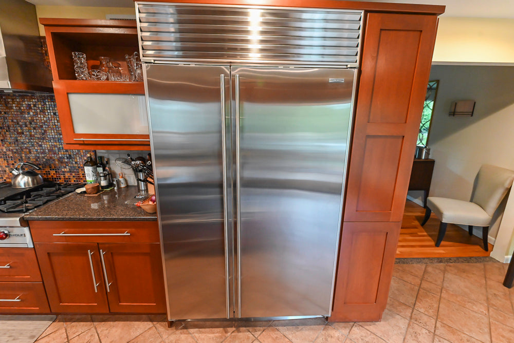 Plain & Fancy Transitional Classic Wooden Kitchen with Island and Sub-Zero 48" Refrigerator