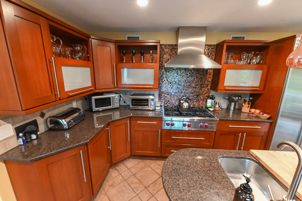 Plain & Fancy Transitional Classic Wooden Kitchen with Island and Sub-Zero 48" Refrigerator