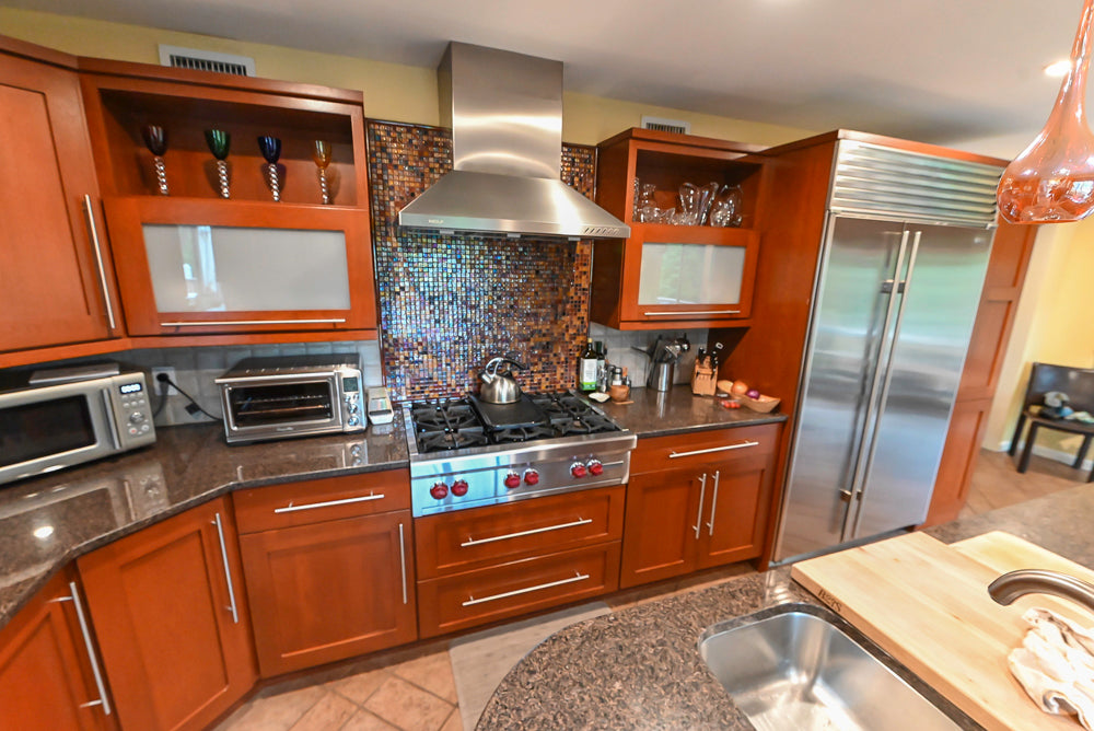 Plain & Fancy Transitional Classic Wooden Kitchen with Island and Sub-Zero 48" Refrigerator