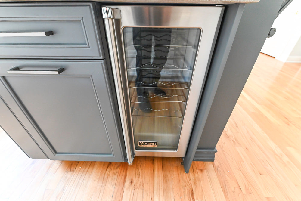 "The Montgomery" Transitional White Kitchen with Blue Island & Appliances