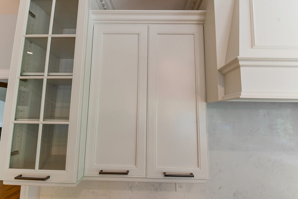 "The Montgomery" Transitional White Kitchen with Blue Island & Appliances
