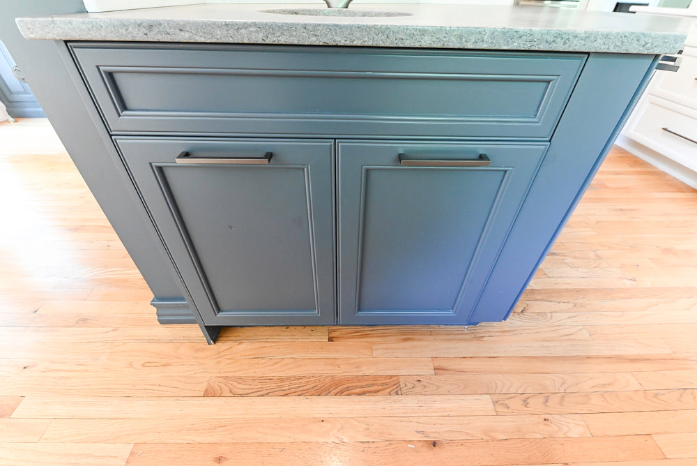 "The Montgomery" Transitional White Kitchen with Blue Island & Appliances