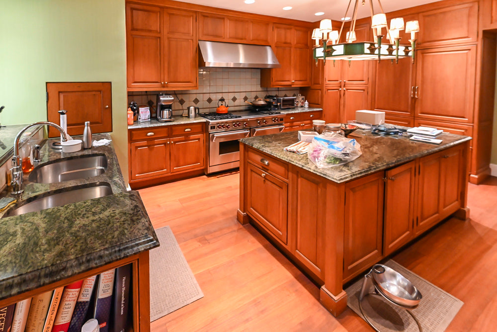 Premier traditional classic cherry wood kitchen package with raised panel cabinetry and tiered center island