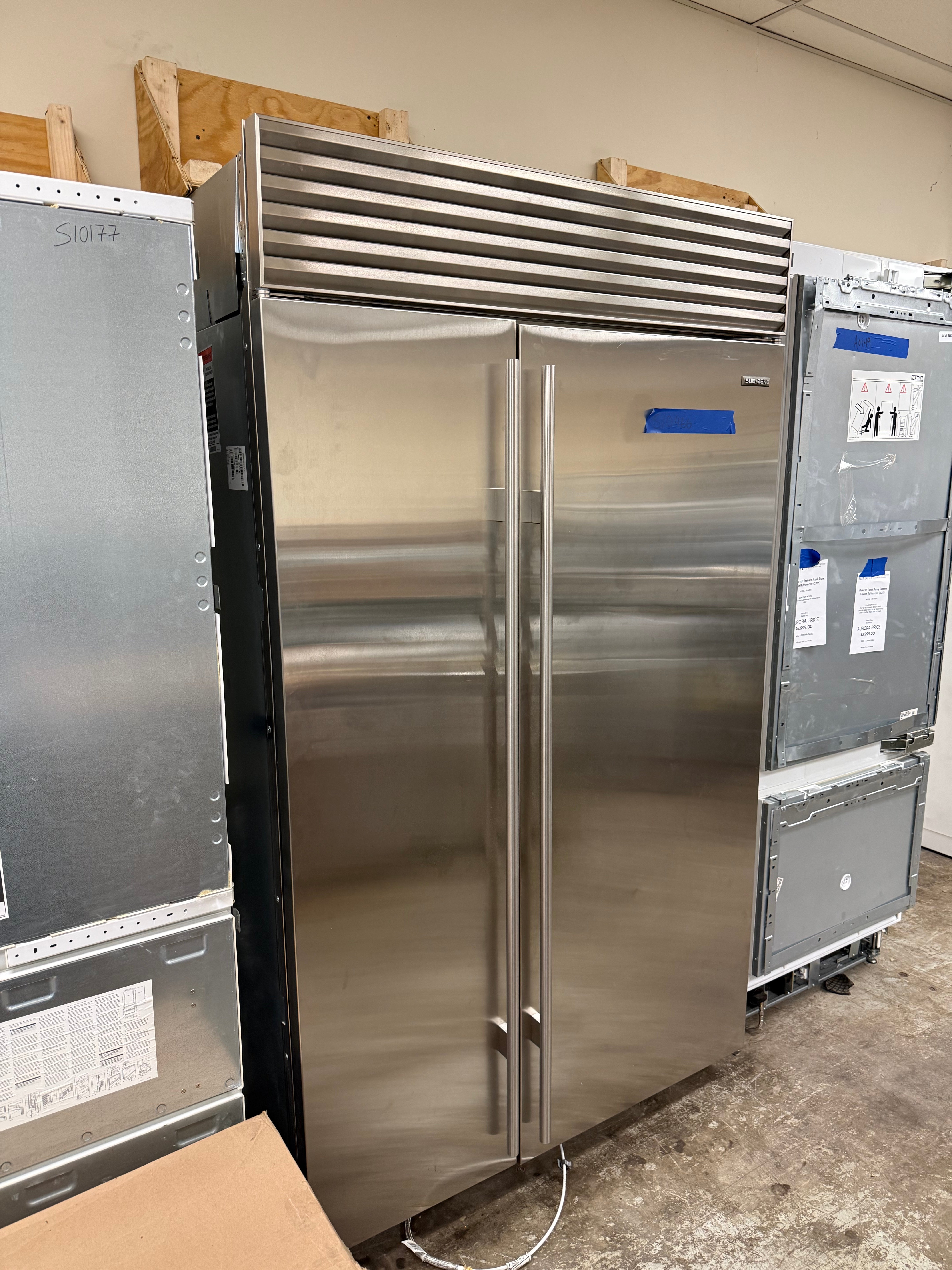 Sub Zero Classic Series BI 48SID S TH 48 inch built in side by side refrigerator front view stainless steel tubular handles