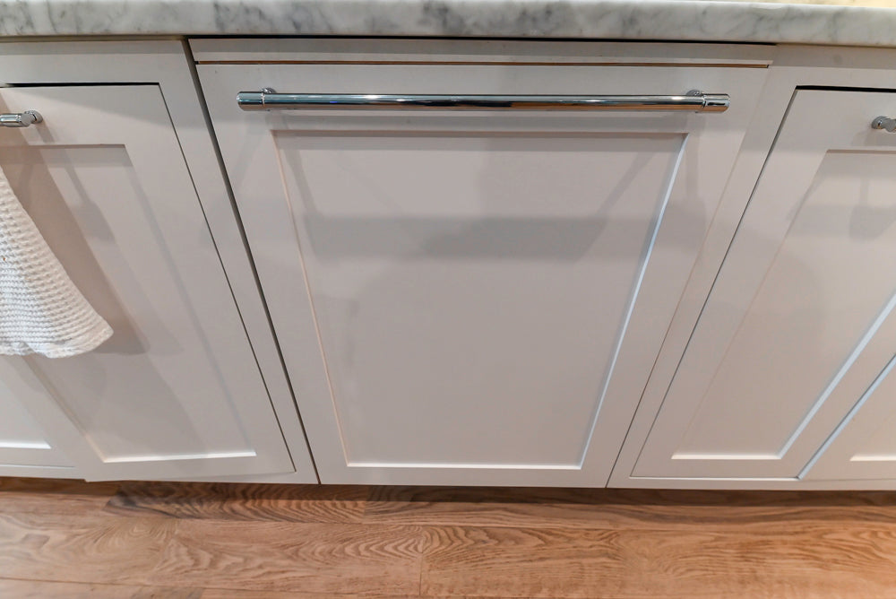 "The Banbury" Transitional White Kitchen with White Oak Island & Appliances