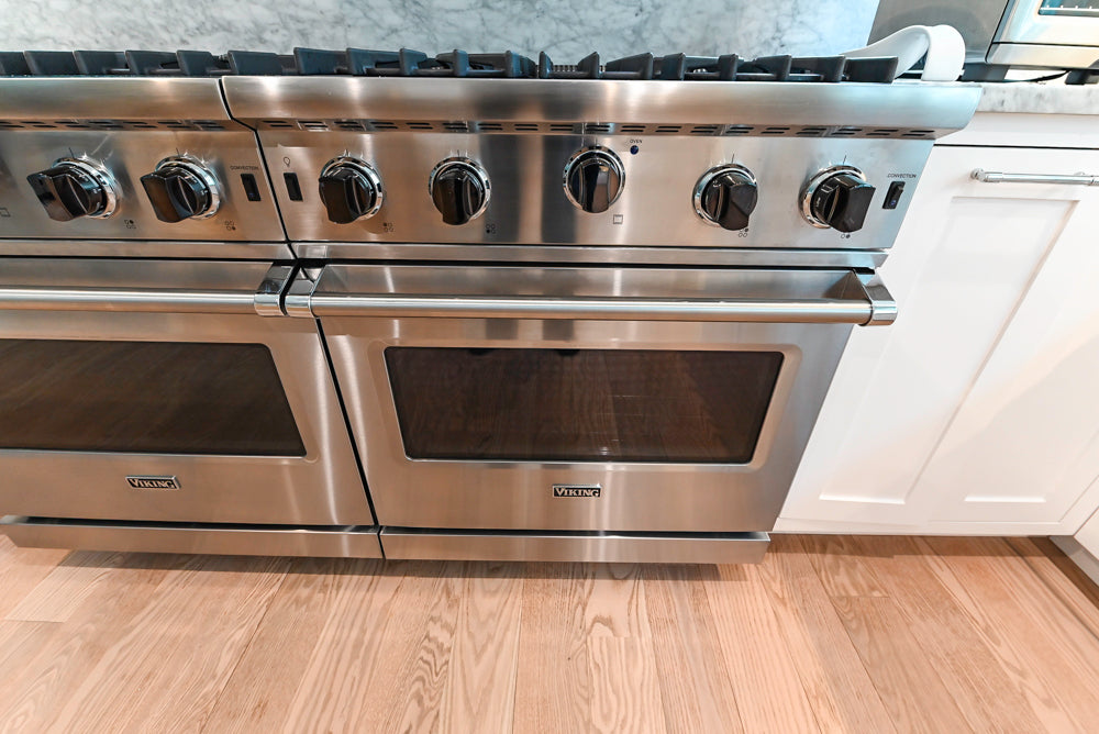 "The Banbury" Transitional White Kitchen with White Oak Island & Appliances