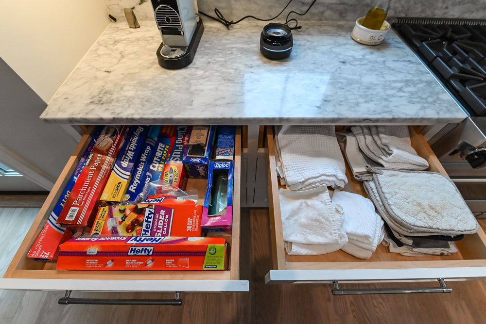 "The Banbury" Transitional White Kitchen with White Oak Island & Appliances