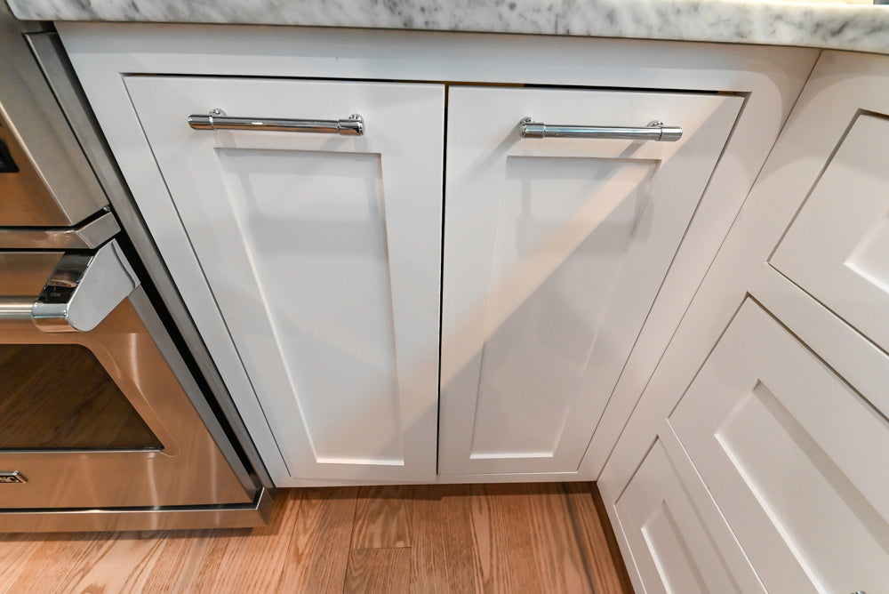 "The Banbury" Transitional White Kitchen with White Oak Island & Appliances