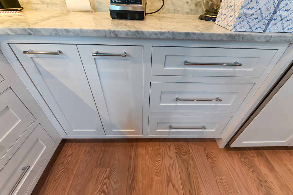 "The Banbury" Transitional White Kitchen with White Oak Island & Appliances