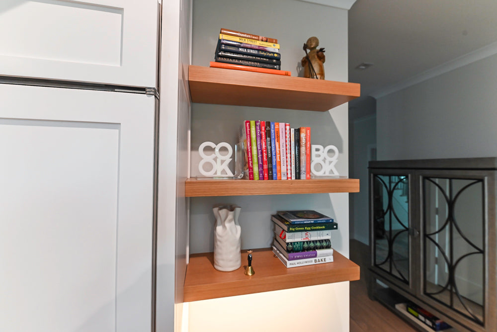 "The Banbury" Transitional White Kitchen with White Oak Island & Appliances