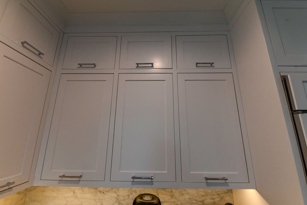 "The Banbury" Transitional White Kitchen with White Oak Island & Appliances