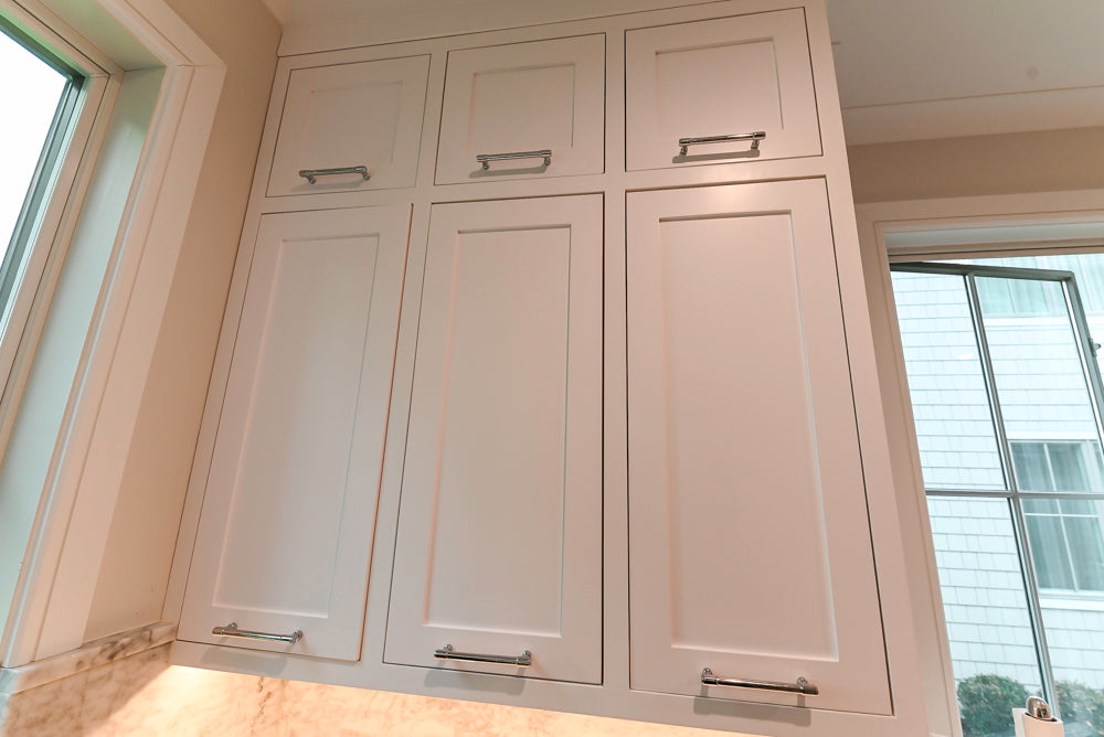 "The Banbury" Transitional White Kitchen with White Oak Island & Appliances